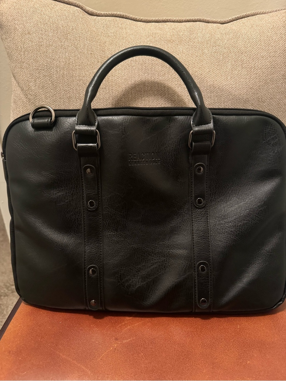 Kenneth Cole Reaction Black Leather Laptop Briefcase